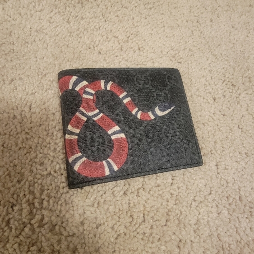 Gucci Black Wallet with Red and White Snake Design